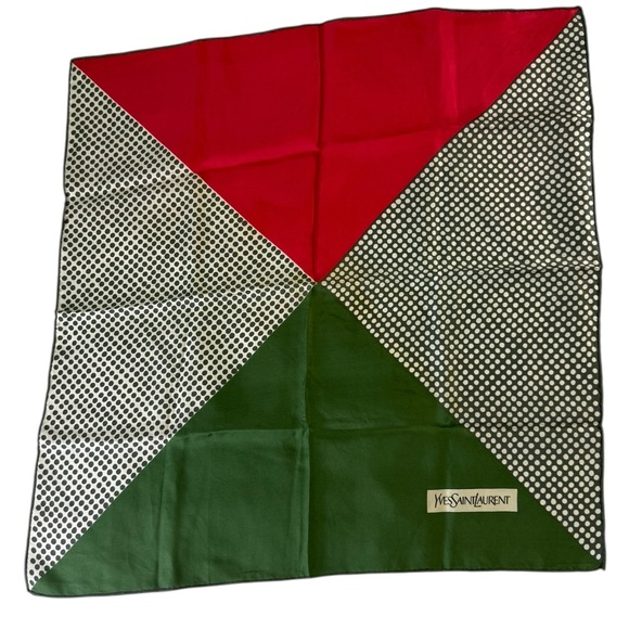 Yves Saint Laurent Vibrant Red and Green Patterned Scarf